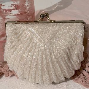 Vintage beaded seashell shaped crossbody/ clutch bag